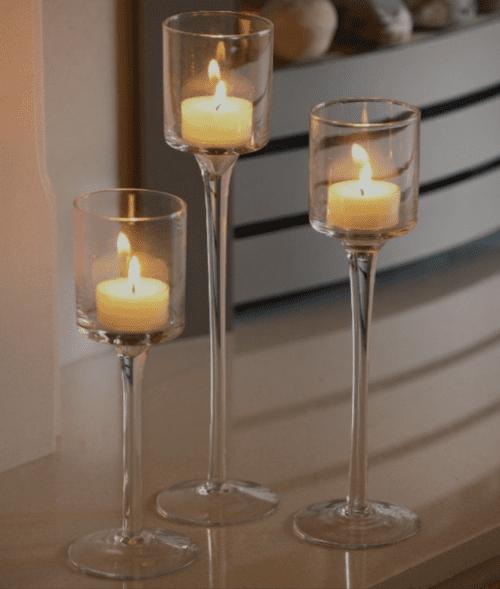 Tall stem glass candle holders
